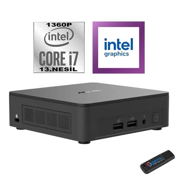 Asus NUC13 Pro Slim Kit Intel Core I7 1360P 16GB 4tb SSD Windows 11 Home Wifi/bluetooth/thunderbolt Mini Bilgisayar RNUC13ANKI700002IH05 + Zetta Flash Bellek ürün görseli