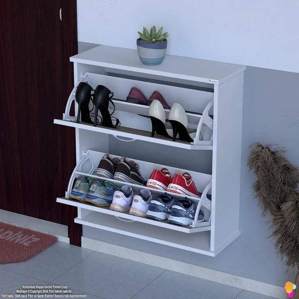 Modilayn UMAY Asma Kapı Önü 72 x 78 x 25,5 cm’ lik 2 Düşer Kapak 4 Göz Bölmeli Ayakkabılık