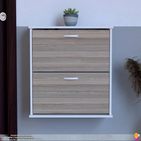 Modilayn UMAY Asma Kapı Önü 72 x 78 x 25,5 cm’ lik 2 Düşer Kapak 4 Göz Bölmeli Ayakkabılık - 4