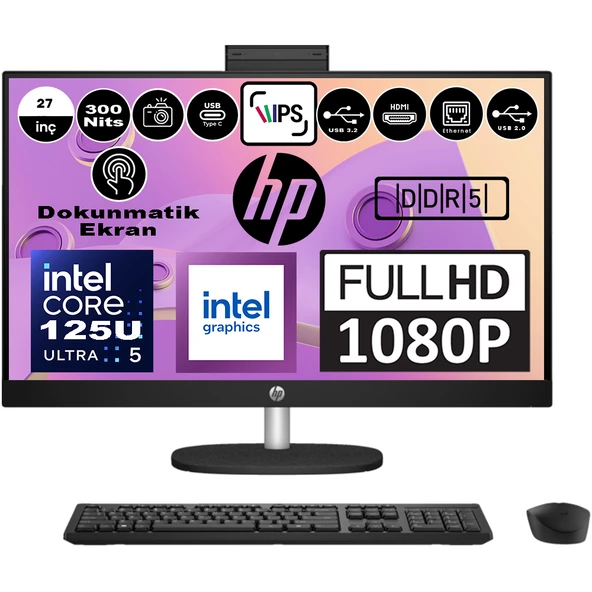 Hp 27-CR1025NT Intel Core Ultra 5 125U 96GB Ddr5 Ddr5 4tb SSD Freedos Intel® Aı Boost 27 Inç Dokunmatik IPS Fullhd All In One Bilgisayar 9W338EAF24+ Zetta Flash Bellek