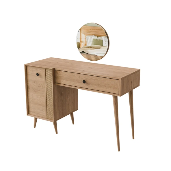 2244 Love Aynalı(AHŞAP AYAKLI)mdf Profil Çerçeveli Çekmeceli-kapaklı 120cm Makyaj Masası Sepet Yunus - 7