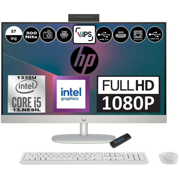 Hp 27-CR0009NT Intel Core I5 1335U 24GB 1tb SSD Windows 11 Home Intel Iris Xe Graphics 27 Inç IPS Fullhd All In One Bilgisayar 898B9EAH06+ Zetta Flash Bellek