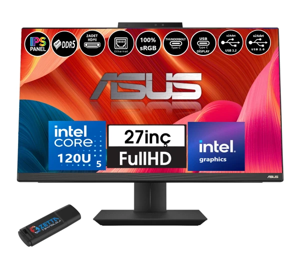 Asus A5702WVARK Intel Ultra 5 120U 96GB Ddr5 2tb SSD Fhd 27" IPS Freedos All In One Bilgisayar WI58512B0DF24+ZETTAUSBBELLEK