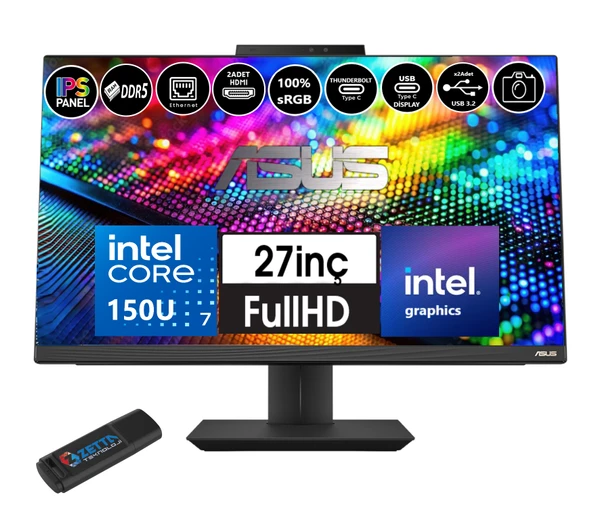 Asus A5702WVARK Intel Ultra 7 150U 16GB Ddr5 512GB SSD IPS Windows 11 Pro 27" FHD All In One Bilgisayar WA5702W02+ZETTAUSBBELLEK