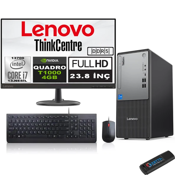 Lenovo Thinkcentre Neo 50T Gen5 Intel Core I7 13700 32GB Ddr5 256GB SSD 23.8 Inç Monitör Freedos Quadro T1000 10002412UB000LTRF11+ZETTA Flash Bellek