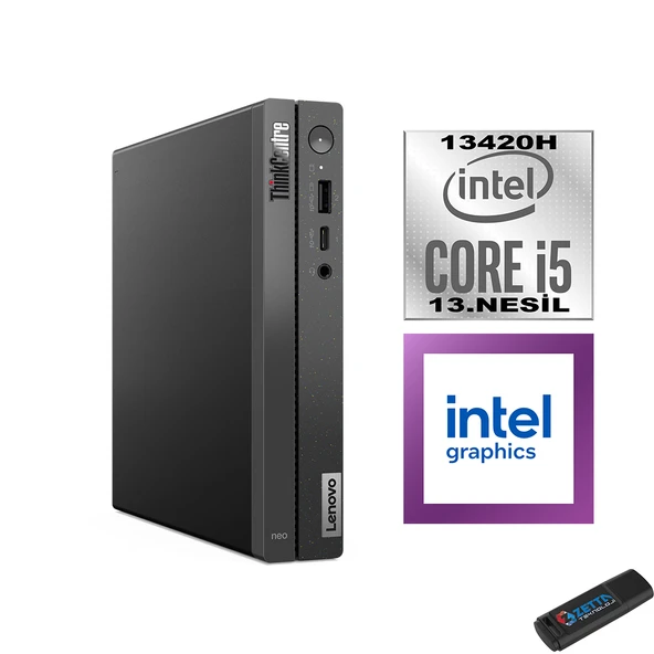 Lenovo Thinkcentre Neo 50Q Gen 4 Intel Core I5-13420H 64GB 512GB SSD Windows 11 Pro Mini Bilgisayar 12LN006KTRP17 + Zetta Flash Bellek
