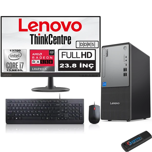 Lenovo Thinkcentre Neo 50T Gen5 Intel Core I7 13700 16GB Ddr5 512GB SSD 23.8 Inç Monitör Freedos Radeon RX550 5502412UB000LTRF02+ZETTA Flash Bellek