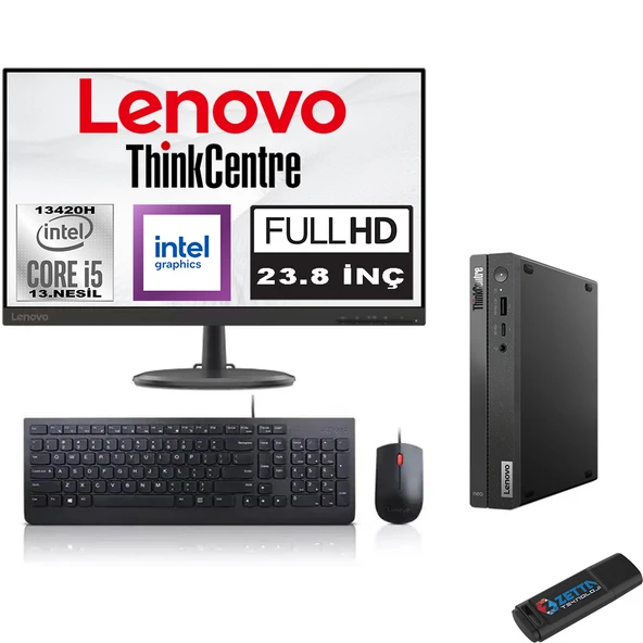 Lenovo Thinkcentre Neo 50Q Gen 4 Intel Core I5-13420H 16GB 512GB SSD 23.8 Inç Monitör Windows 11 Home Mini Bilgisayar M12LN006KTRH01 + Zetta Flash Bellek