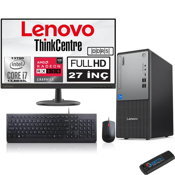 Lenovo Thinkcentre Neo 50T Gen5 Intel Core I7 13700 48GB Ddr5 512GB SSD 27 Inç Monitör Windows 11 Home Radeon RX550 5502712UB000LTRH17+ZETTA Flash Bellek