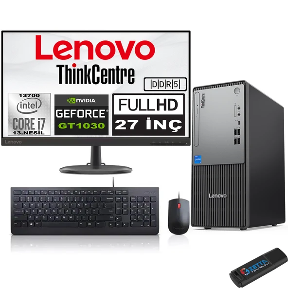Lenovo Thinkcentre Neo 50T Gen5 Intel Core I7 13700 64GB Ddr5 256GB SSD 27 Inç Monitör Windows 11 Home Nvidia GT1030 10302712UB000LTRH21+ZETTA Flash Bellek