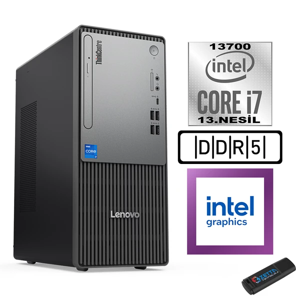 Lenovo Thinkcentre Neo 50T Gen5 Intel Core I7 13700 64GB Ddr5 256GB SSD Windows 11 Home Intel UHD 770 12UB000LTRH21+ZETTA Flash Bellek