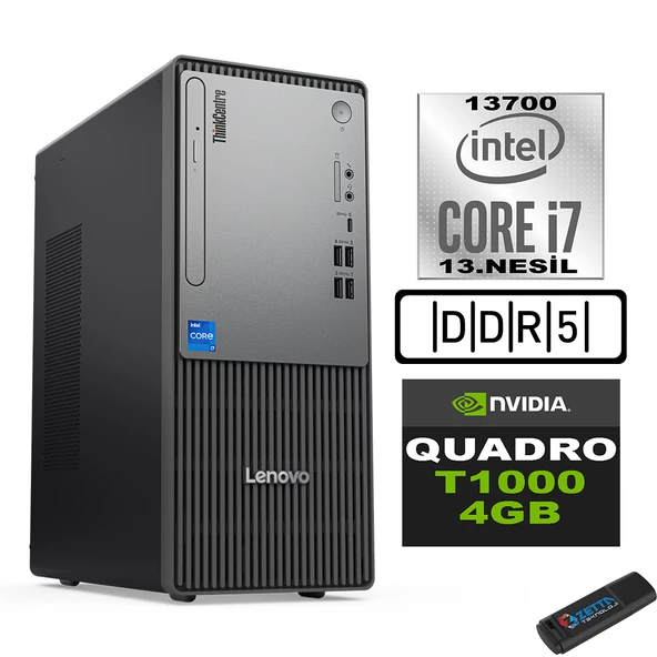 Lenovo Thinkcentre Neo 50T Gen5 Intel Core I7 13700 64GB Ddr5 2tb SSD Windows 11 Home Quadro T1000 100012UB000LTRH24+ZETTA Flash Bellek