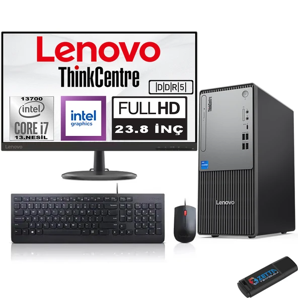 Lenovo Thinkcentre Neo 50T Gen5 Intel Core I7 13700 64GB Ddr5 256GB SSD 23.8 Inç Monitör Windows 11 Pro Intel UHD 770 2412UB000LTRW21+ZETTA Flash Bellek