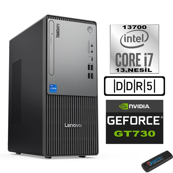 Lenovo Thinkcentre Neo 50T Gen5 Intel Core I7 13700 64GB Ddr5 256GB SSD Windows 11 Pro Nvidia GT730 73012UB000LTRW21+ZETTA Flash Bellek