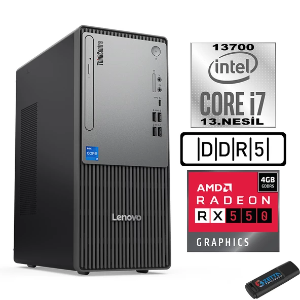 Lenovo Thinkcentre Neo 50T Gen5 Intel Core I7 13700 64GB Ddr5 256GB SSD Windows 11 Pro Radeon RX550 55012UB000LTRW21+ZETTA Flash Bellek