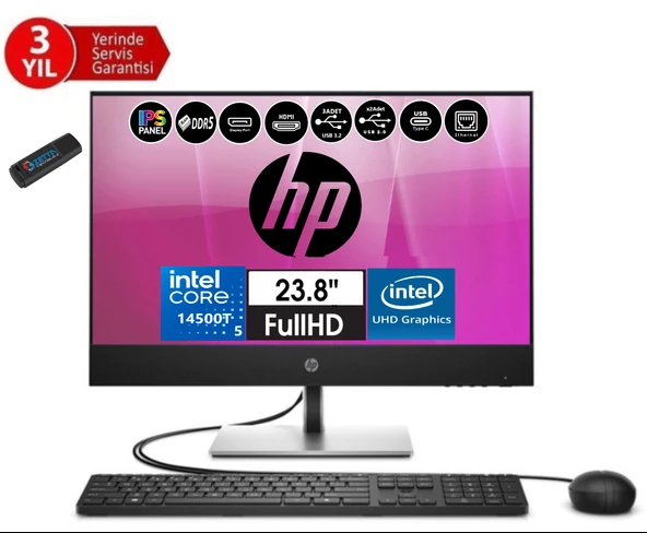 Hp Proone 440 G9 14.nesil Intel® Core I5 14500T 96GB Ddr5 256GB SSD Fhd 23.8" IPS Freedos All In One Bilgisayar 99H6X3ETF21+ZETTAUSBBELLEK