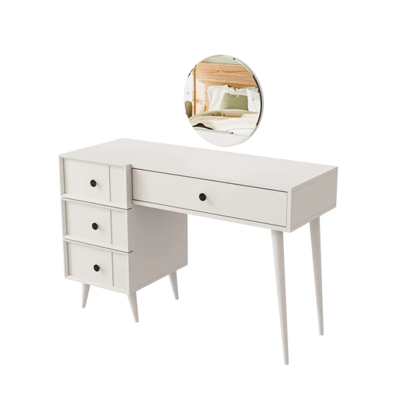 2250 ROSE AYNALI (AHŞAP AYAKLI)MDF PROFİL ÇERÇEVELİ 4 ÇEKMECELİ 120 CM MAKYAJ MASASI BEYAZ - 7