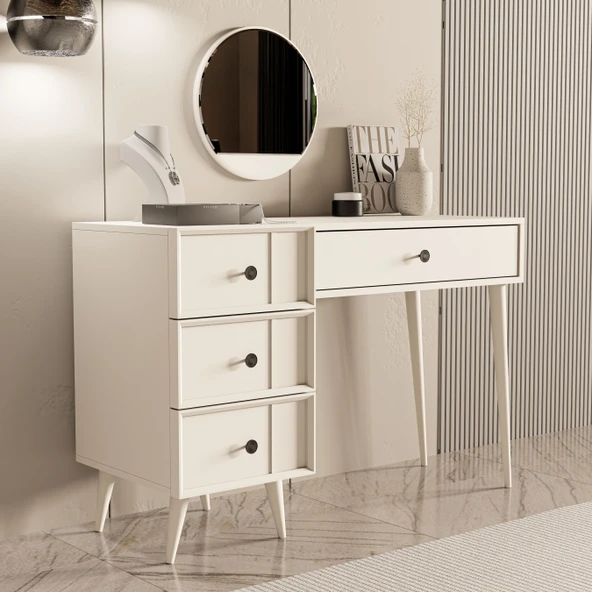 2250 ROSE AYNALI (AHŞAP AYAKLI)MDF PROFİL ÇERÇEVELİ 4 ÇEKMECELİ 120 CM MAKYAJ MASASI BEYAZ - 5