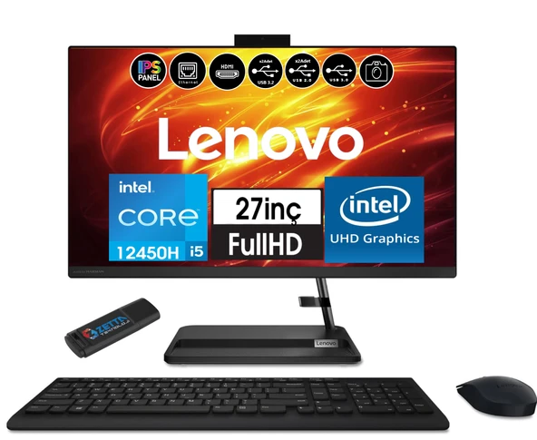 Lenovo Ideacentre 3 Intel Core I5 12450H 8gb 512GB SSD Freedos 27" IPS All In One Bilgisayar AIOF0GJ011VTR02+ZETTAUSBBELLEK