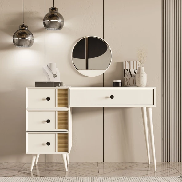 2252 ROSE AYNALI (AHŞAP AYAKLI)MDF PROFİL ÇERÇEVELİ 4 ÇEKMECELİ 120 CM MAKYAJ MASASI BEYAZ-YUNUS - 4