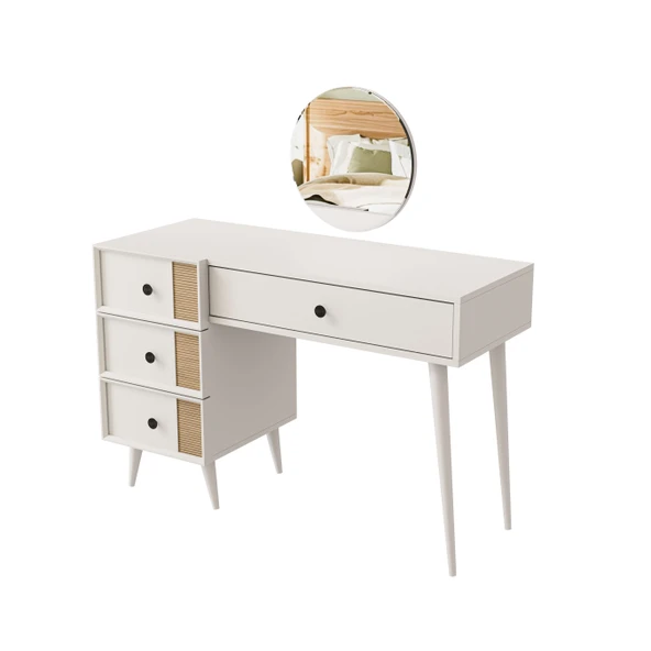 2252 ROSE AYNALI (AHŞAP AYAKLI)MDF PROFİL ÇERÇEVELİ 4 ÇEKMECELİ 120 CM MAKYAJ MASASI BEYAZ-YUNUS - 7