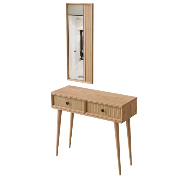 6024 LUNA (AHŞAP AYAKLI) MDF PROFİL ÇERÇEVELİ 2 ÇEKMECELİ AYNALI DRESUAR SEPET-YUNUS - 9