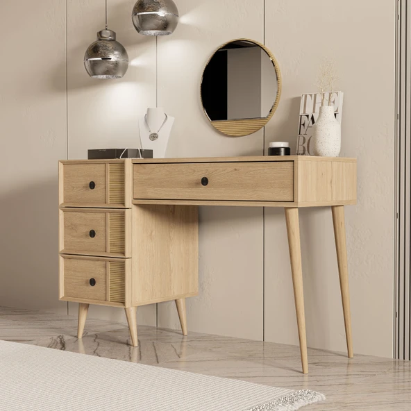2254 ROSE AYNALI (AHŞAP AYAKLI)MDF PROFİL ÇERÇEVELİ 4 ÇEKMECELİ 120 CM MAKYAJ MASASI SEPET-YUNUS - 2