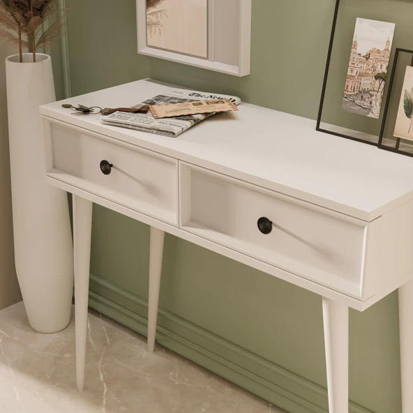 6020 LUNA (AHŞAP AYAKLI) MDF PROFİL ÇERÇEVELİ 2 ÇEKMECELİ AYNALI DRESUAR BEYAZ - 5