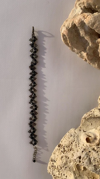 Siyah Ve Antik Sarı Renkli Boncuk Zikzak Desenli Miyoki Bileklik El Yapımı Hediyelik - 5