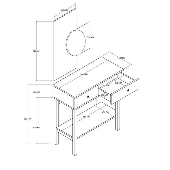 6014 GARDA MDF PROFİL AYAKLI 2 ÇEKMECELİ AYNALI DRESUAR SEPET YUNUS - 2