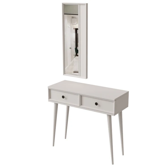 6020 LUNA (AHŞAP AYAKLI) MDF PROFİL ÇERÇEVELİ 2 ÇEKMECELİ AYNALI DRESUAR BEYAZ - 9
