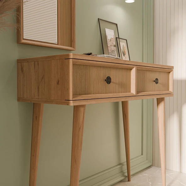 6024 LUNA (AHŞAP AYAKLI) MDF PROFİL ÇERÇEVELİ 2 ÇEKMECELİ AYNALI DRESUAR SEPET-YUNUS - 6