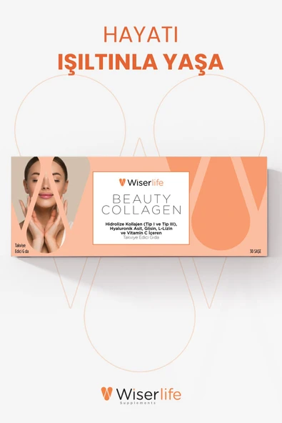 Wiserlife Beauty Collagen Hidrolize Kolajen Tip I-III Hyaluronik Asit Glisin L-Lizin ve Vitamin C İçeren Takviye Edici Gıda 30 Saşe 2 ADET - Resim 8