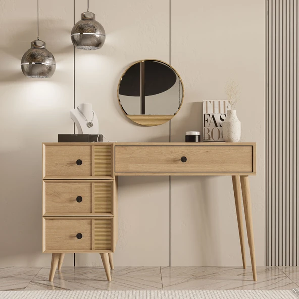 2254 ROSE AYNALI (AHŞAP AYAKLI)MDF PROFİL ÇERÇEVELİ 4 ÇEKMECELİ 120 CM MAKYAJ MASASI SEPET-YUNUS - 4
