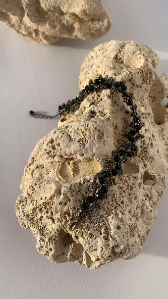 Siyah Ve Antik Sarı Renkli Boncuk Zikzak Desenli Miyoki Bileklik El Yapımı Hediyelik - 7