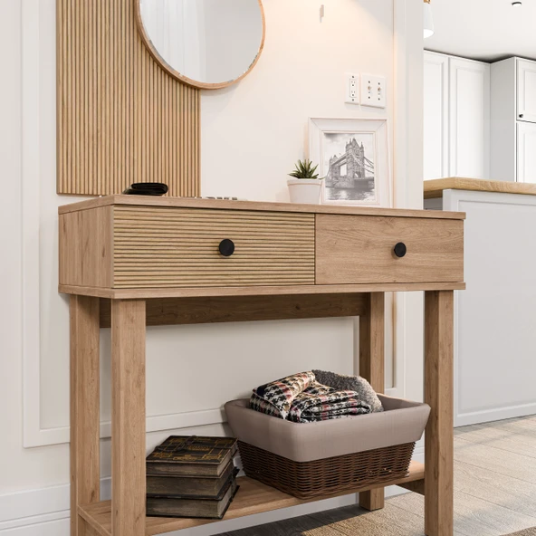 6014 GARDA MDF PROFİL AYAKLI 2 ÇEKMECELİ AYNALI DRESUAR SEPET YUNUS - 6