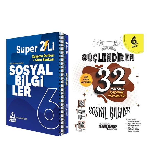 Örnek Akademi 6.Sınıf Sosyal Bilgiler Seti ve Ankara Yayıncılık 32 Haftalık Deneme 2 Kitap