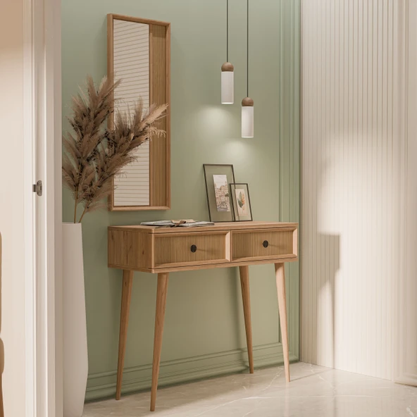 6024 LUNA (AHŞAP AYAKLI) MDF PROFİL ÇERÇEVELİ 2 ÇEKMECELİ AYNALI DRESUAR SEPET-YUNUS - 4