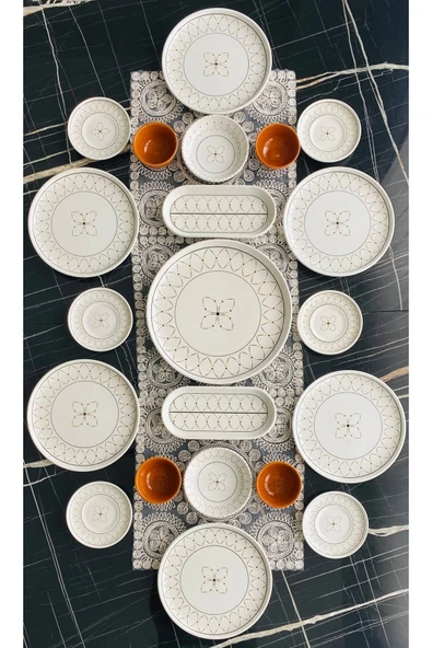 QUEEN Gold Elips 6 Kişilik 21 Parça Çay Tabaklı Kahvaltı Takımı - 2