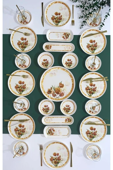 QUEEN  Vintage Tulip 8 Kişilik 25 Parça Kahvaltı Takımı