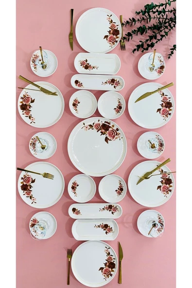 QUEEN  Pink Rose Model 6 Kişilik 21 Parça Kahvaltı Takımı