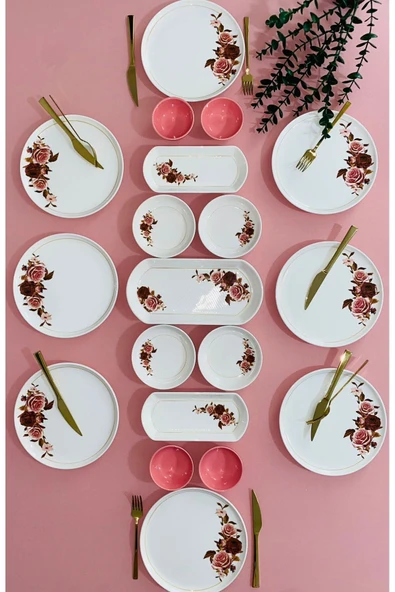 QUEEN  Pink Rose Model 8 Kişilik 19 Parça Kahvaltı Takımı