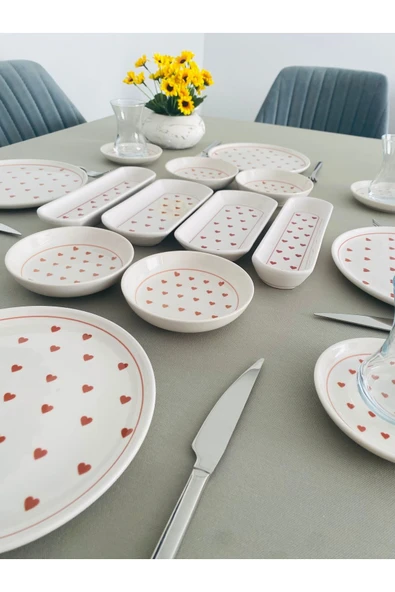 QUEEN  Love 4 Kişilik 16 Parça Red Heart Model Kahvaltı Takımı - 3