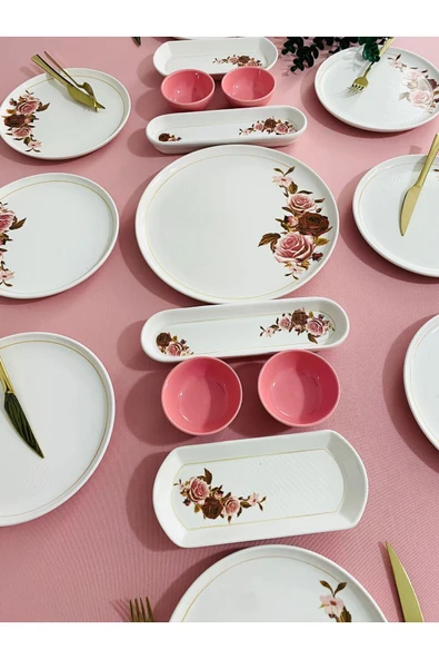QUEEN  Pink Rose Model 8 Kişilik 17 Parça Kahvaltı Takımı - Resim 3