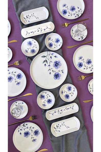 QUEEN  Purple Violet 6 Kişilik 21 Parça Kahvaltı Takımı - Resim 2