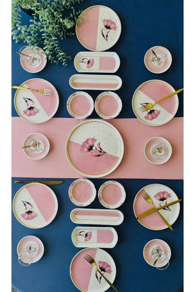 QUEEN  Poppy Model 6 Kişilik 21 Parça Tea Plate Kahvaltı Takımı Pink - 3