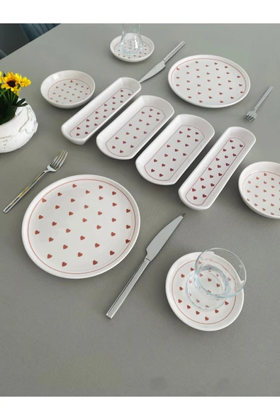 QUEEN  Love 2 kişilik 10 Parça Kırmızı kalp model Kahvaltı Takımı - 3