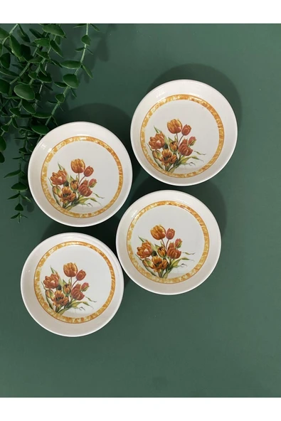 QUEEN Vintage Lale 4 Adet Kase Çerezlik Tabağı