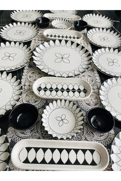 QUEEN  Black Ellipse Model 12 Kişilik 23 Parça Kahvaltı Takımı - 3