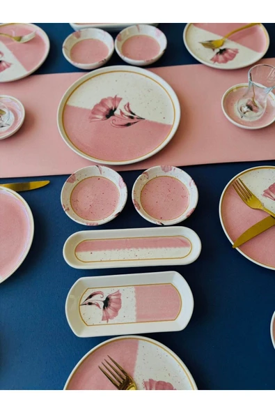 QUEEN  Poppy Model 6 Kişilik 21 Parça Tea Plate Kahvaltı Takımı Pink - 2